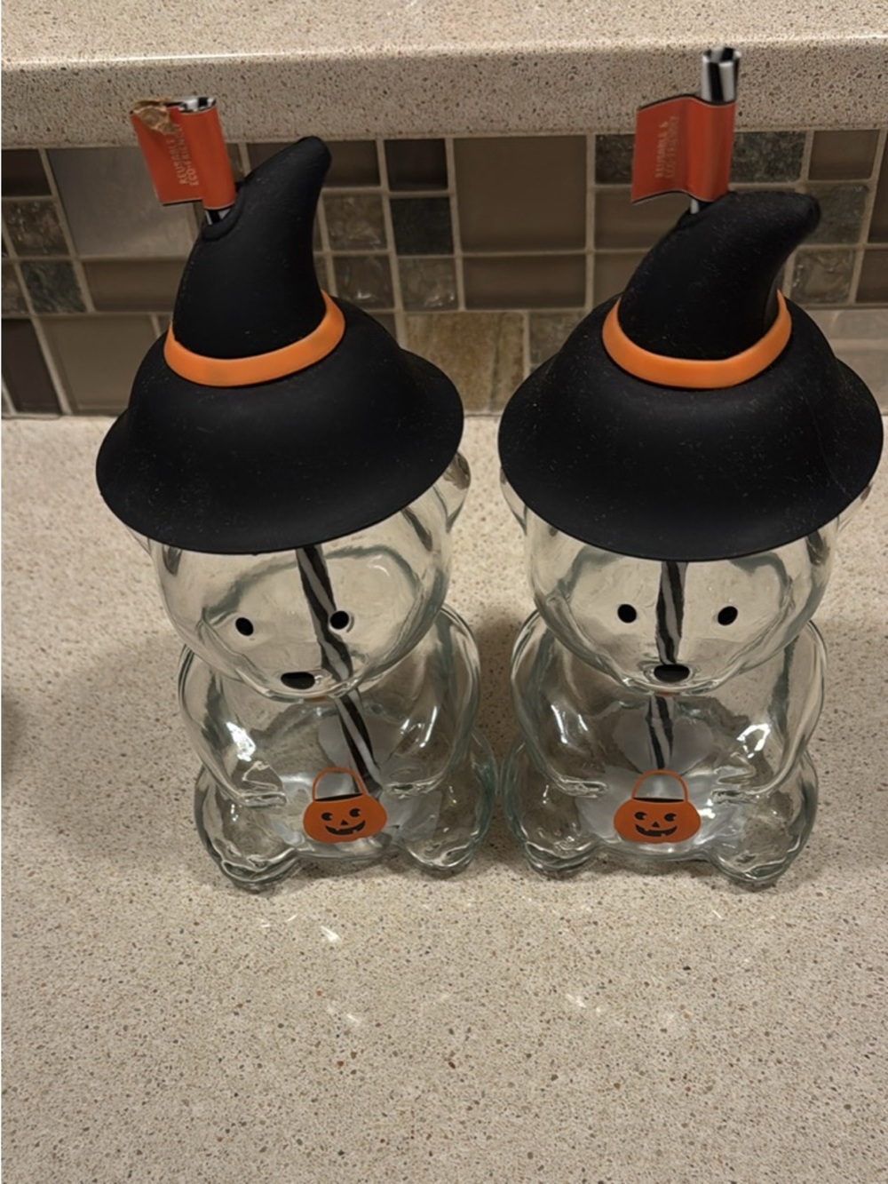 Halloween Witch Hat Glass Candy Jars - Black and Orange